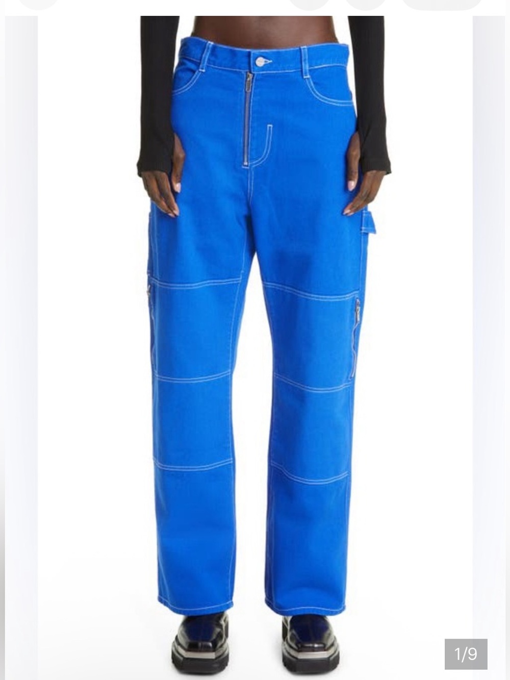 Dion Lee Electric Blue Utility Knee Patch Relaxed Straight Leg Jeans Sz 27